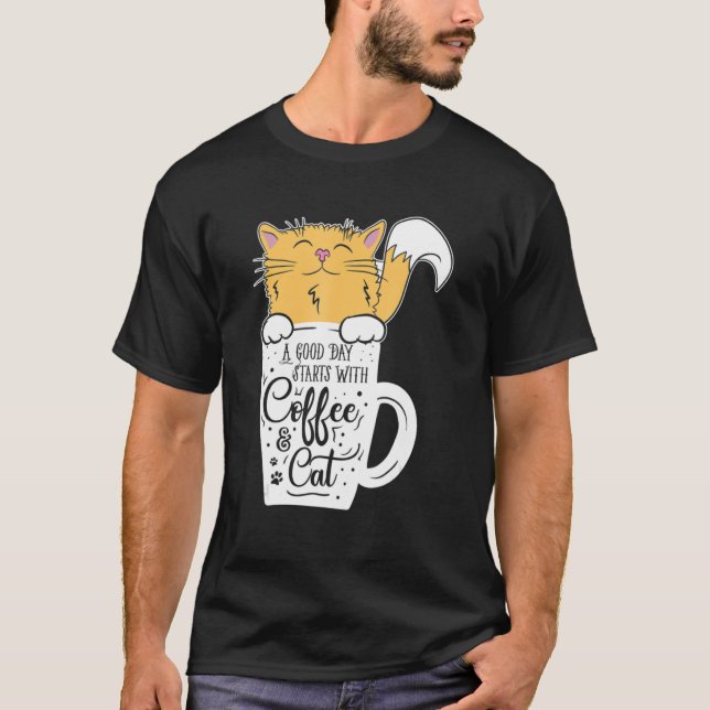 Orangar Katt Kaffe Mugg T Shirt (Framsida)