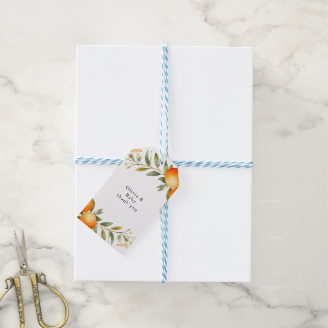 Orangar Little Cutie Baby Shower Presentetikett (Med Snöre)