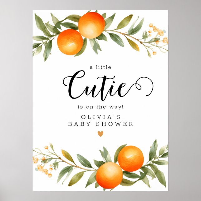 Orangar Little Cutie Baby Shower Välkommen Poster (Framsidan)