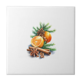 Orangar med handskar och kanel bredvid Lämna Kakelplatta