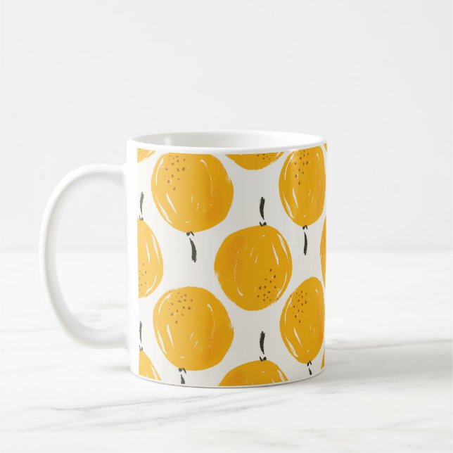 Orangar med vattenfärg, frukt, handmålad illustrat kaffemugg (Vänster)