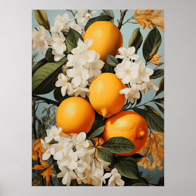 Orangar och Blommar Greenery Poster (Framsidan)