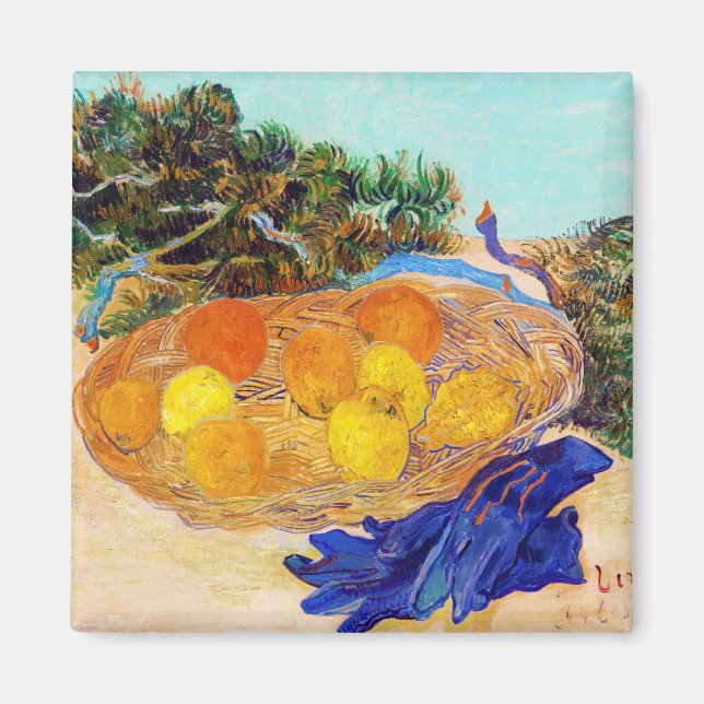 Orangar och citroner med blåhandskar, Van Gogh Magnet (Framsidan)