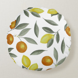 Orangar och citroner rund kudde
