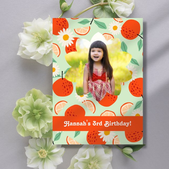 Orangar och Daisy FotoFödelsedagsfest Inbjudningar (Skapare uppladdad)