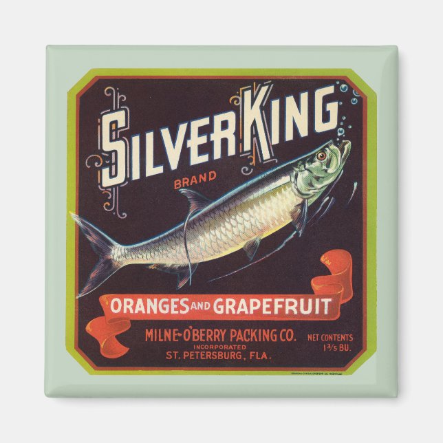 Orangar och grapefruktetikett för silver Kung Magnet (Framsidan)