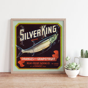Orangar och grapefruktetikett för silver Kung Poster