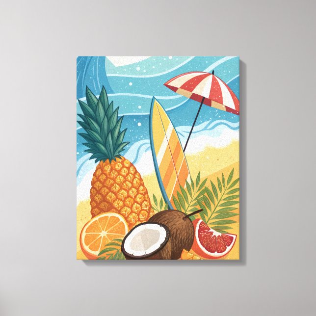 orangar och kokokosnötter av saftfrukter, ananas canvastryck (Framsida)