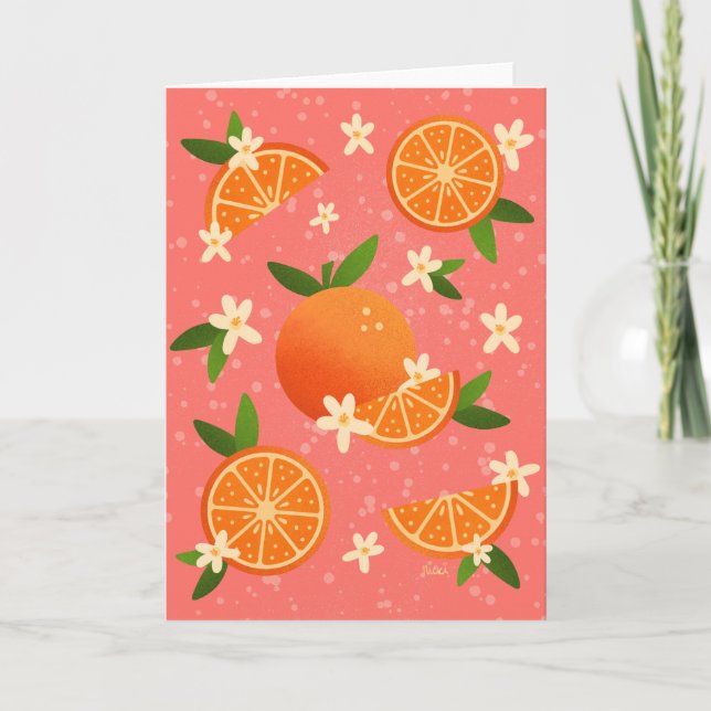Orangar och orangens blommar - glädje tack kort (Framsida)