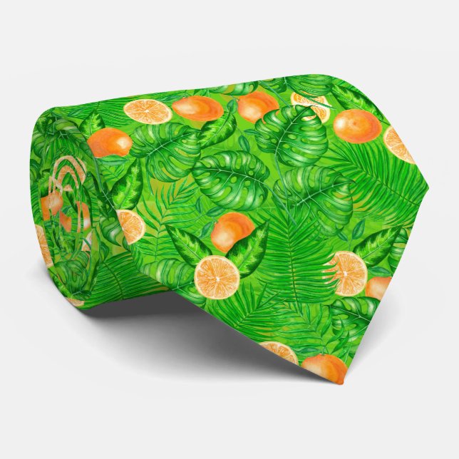 Orangar och tropiska löv slips (Rullad)