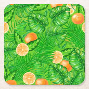 Orangar och tropiska löv underlägg papper kvadrat