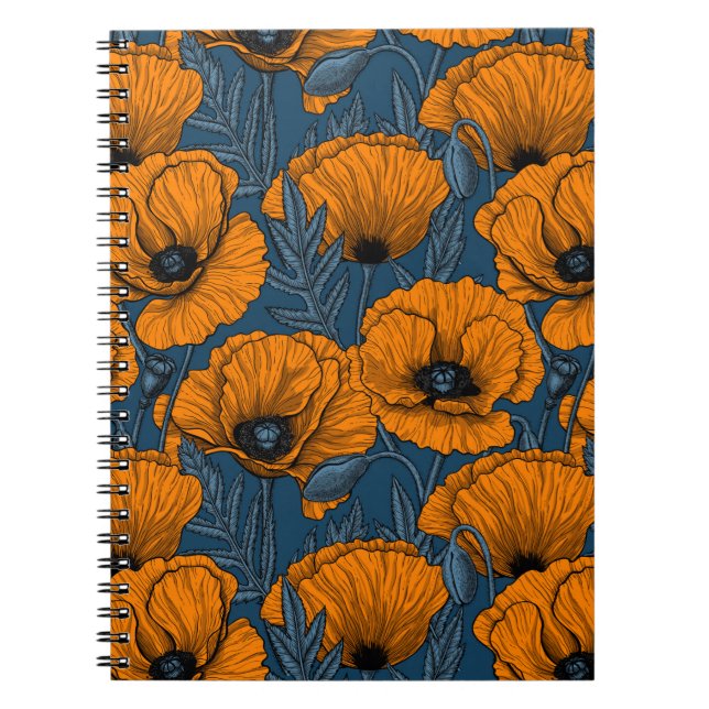 Orangar på mörk blått anteckningsbok (Framsidan)