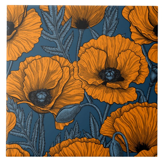 Orangar på mörk blått kakelplatta (Framsidan)
