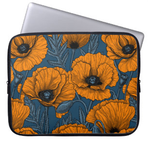Orangar på mörk blått laptop fodral