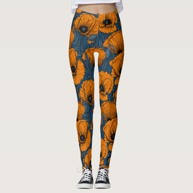 Orangar på mörk blått leggings (Framsida)