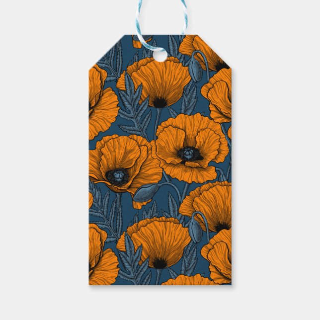 Orangar på mörk blått presentetikett (Framsidan)