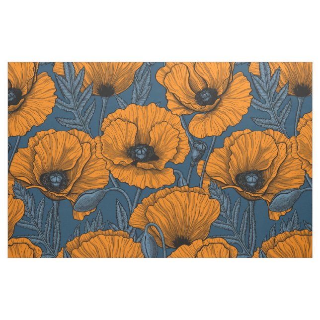 Orangar på mörk blått tyg (Fat Quarter)