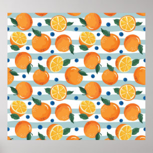 Orangar på strimlad bakgrund, sommaren mönster. poster
