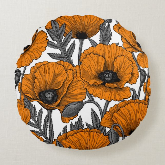 Orangar på vita rund kudde (Framsidan)