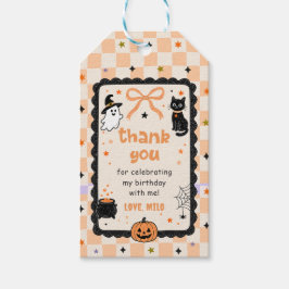 Orange1 Gingham Halloween Födelsedagsfest Presentetikett