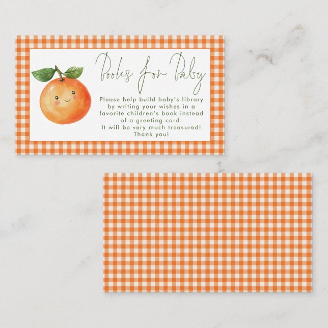 Orange1 Gingham Söta Små Böcker för Babyfirande Tilläggskort (Fram/baksida)