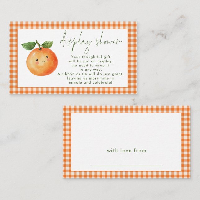 Orange1 Gingham Söta Småbarns Baby Shower Tilläggskort (Fram/baksida)