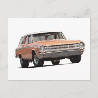 Orange 1964 Dodge Station Wagon Vykort