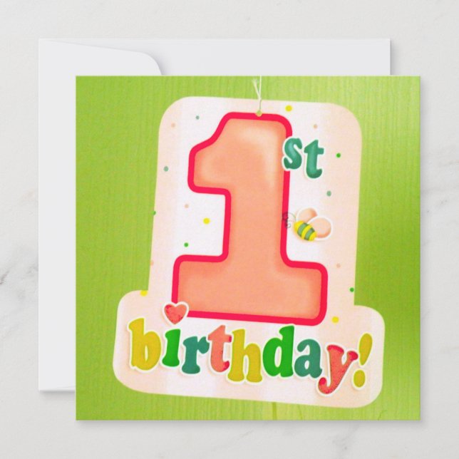 Orange 1:a födelsedag Märkre på Grönt dörr Inbjudningar (Framsida)