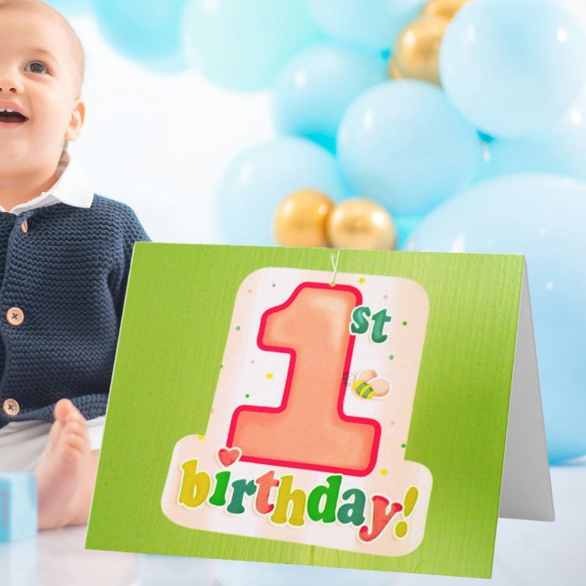 Orange 1:a födelsedag Märkre på Grönt dörr Kort (Orange 1st Birthday Tag on Green Door Card)