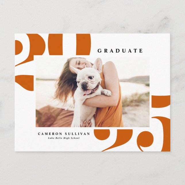 Orange 2025 fetstil Foto Studenten Inbjudan Vykort (Framsida)