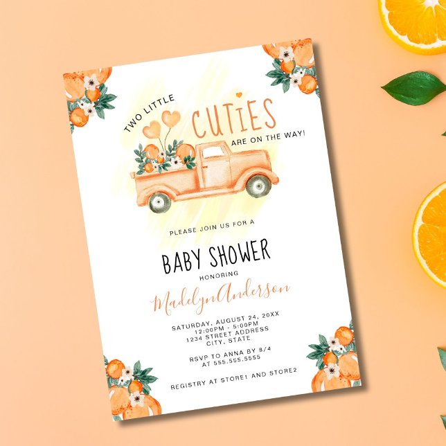 Orange 2 Little Cuties Twillingar Baby Shower Inbjudningar (Skapare uppladdad)