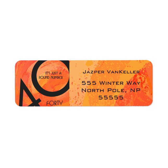 Orange 40 Födelsedag tio år Returadress Etikett (Framsidan)