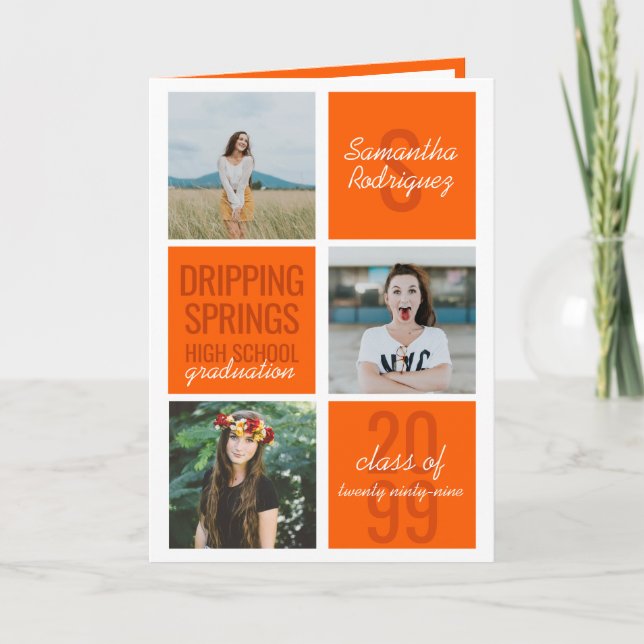 Orange 4-Foto Roligt Boxes Studenten-inbjudan Inbjudan (Framsida)