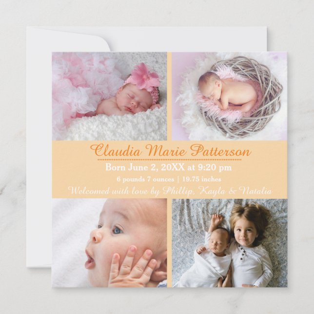 Orange 4 Foton - födelsemeddelande Meddelande (Framsida)