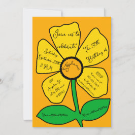 Orange 50th Birthday Gold Doodle Flower  Inbjudningar