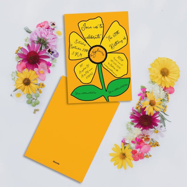 Orange 60:e födelsedag Guld Doodle Flower Inbjudningar (Skapare uppladdad)