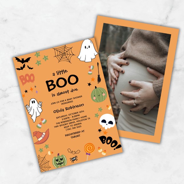 Orange A Little Boo Cute Halloween Baby Shower Inbjudningar (Orange A Little Boo Cute Ghost Halloween Baby Shower Invitation )