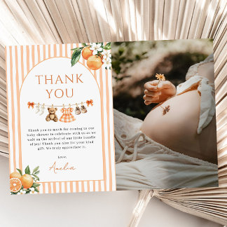 Orange A Little Cutie Citrus Baby Shower Foto Tack Kort