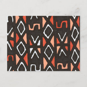 Orange African Mudcloth Tribal Print Vykort