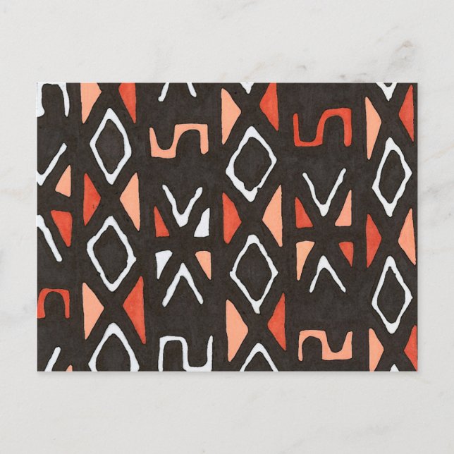 Orange African Mudcloth Tribal Print Vykort (Framsida)