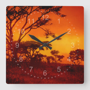 Orange African Sunset Fyrkantig Klocka
