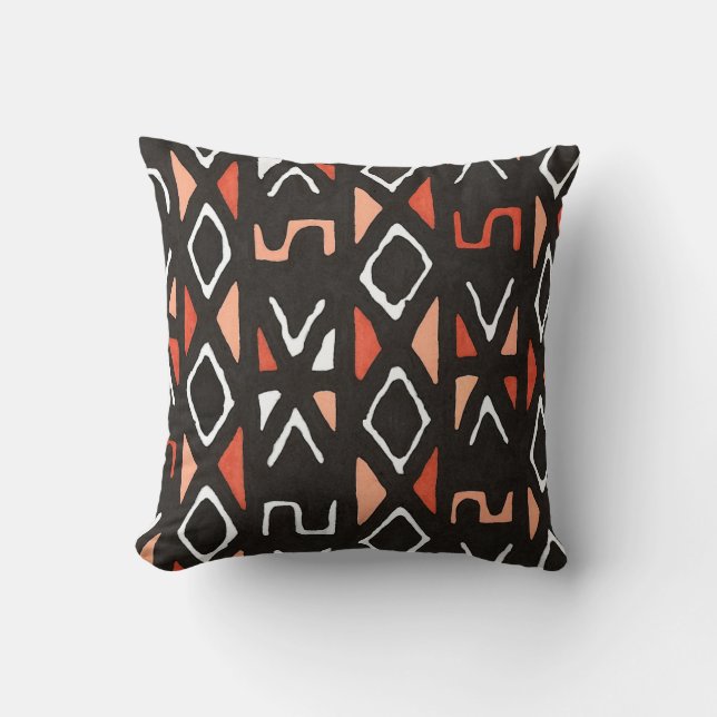 Orange afrikanskt Mudcloth stam- tryck Kudde (Framsida)
