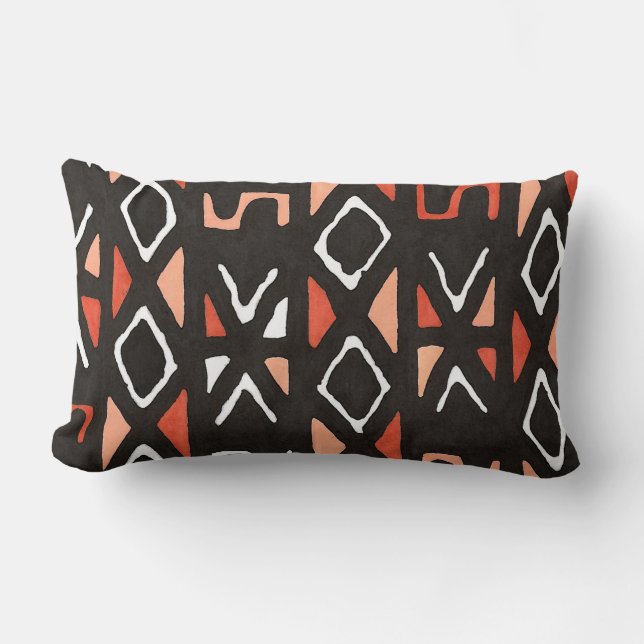 Orange afrikanskt Mudcloth stam- tryck Lumbarkudde (Framsida)