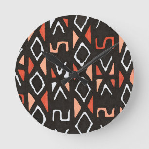 Orange afrikanskt Mudcloth stam- tryck Rund Klocka