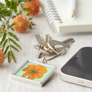 Orange Aid/PopArt Flower Fyrkantig Silverfärgad Nyckelring