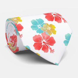 Orange/akva/Gult Hibiscus/Hawaiisk Blommigt Slips