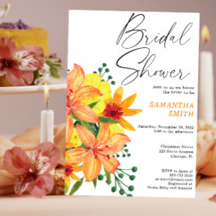 Orange akvarell blommor bröllopsdusch inbjudningar