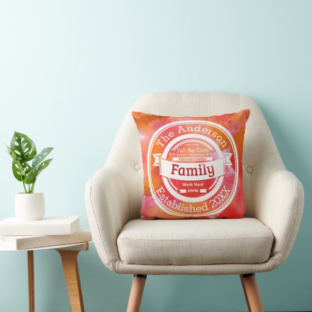 Orange Akvarell Familjeregler, Namn År Kudde (Stol)