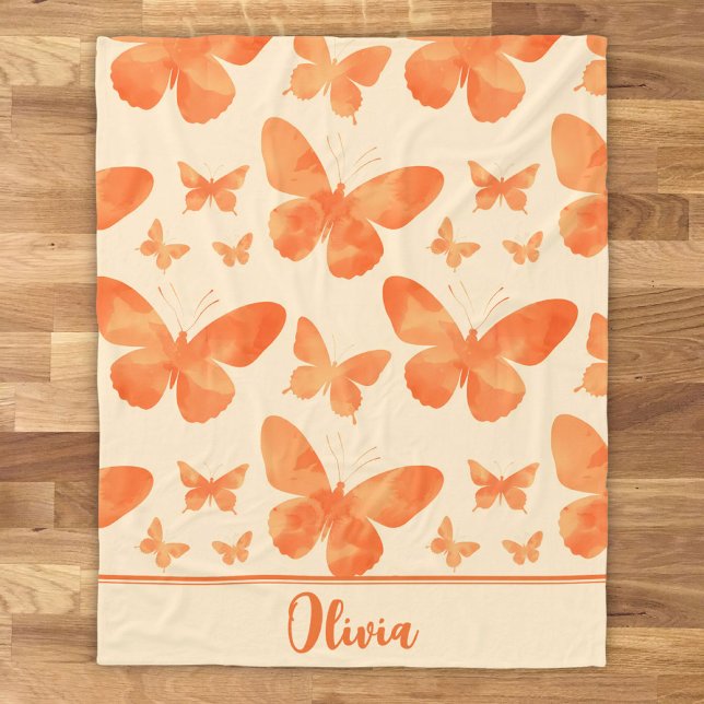 Orange akvarell fjärilar  fleecefilt (Skapare uppladdad)