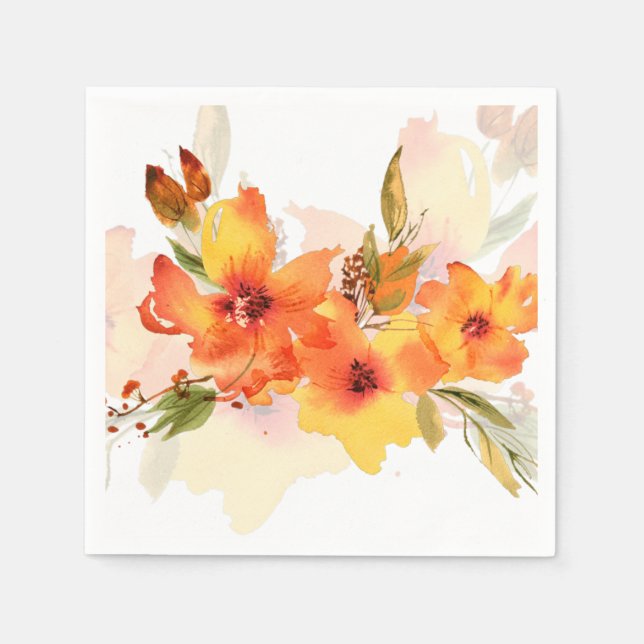 Orange akvarell höstblomma pappersservett (Framsidan)